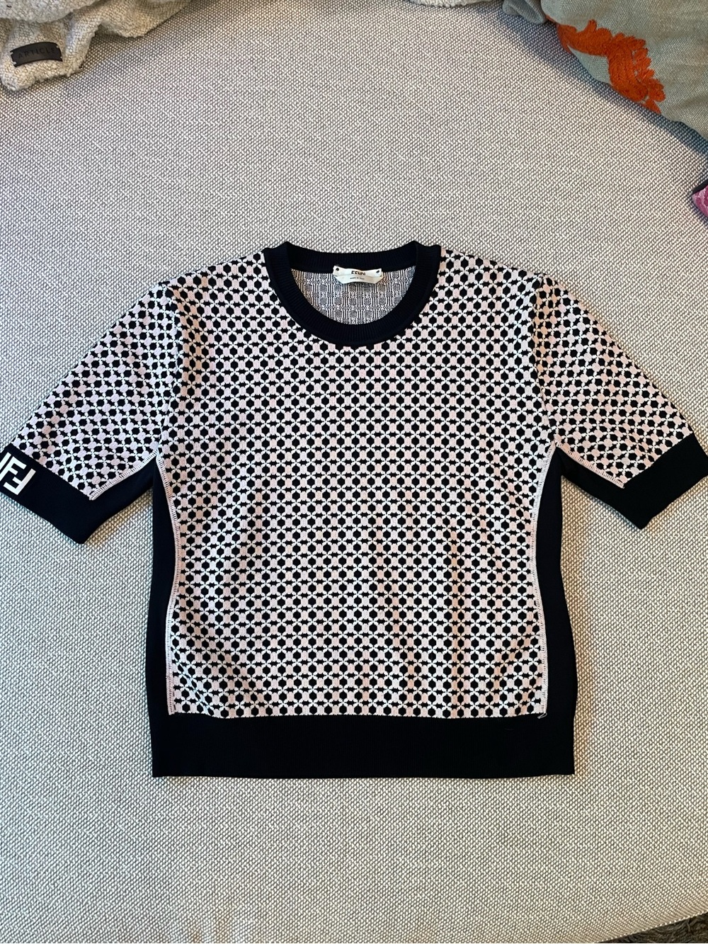 Fendi Black, Pink & Cream Geometric Knit Sweater Top